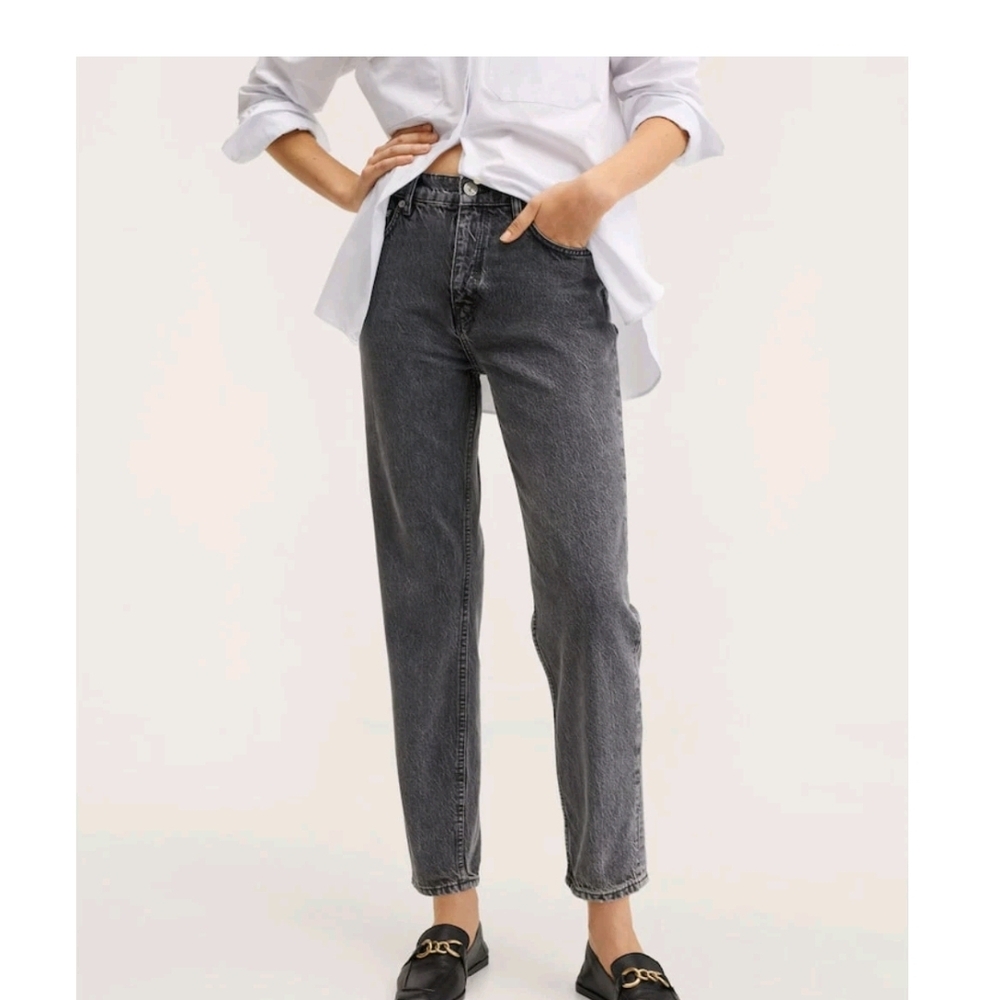 NWT MANGO High Waist Ankle Mom Jeans Grey Size 16